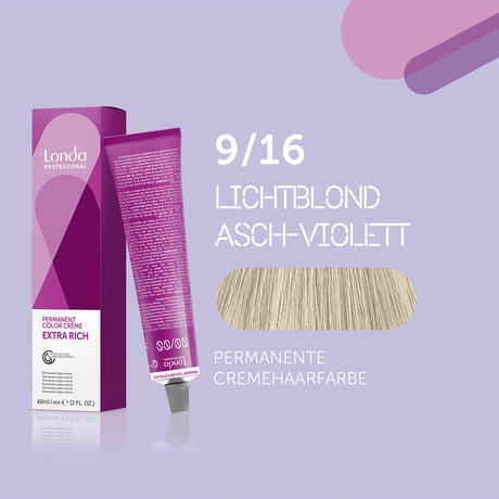 Londa Permanent cream hair color Extra Rich 9/16 Light Blonde Ash Violet, Tube 60 ml