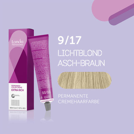 Londa Permanent cream hair color Extra Rich 9/17 Light Blonde Ash Brown, Tube 60 ml