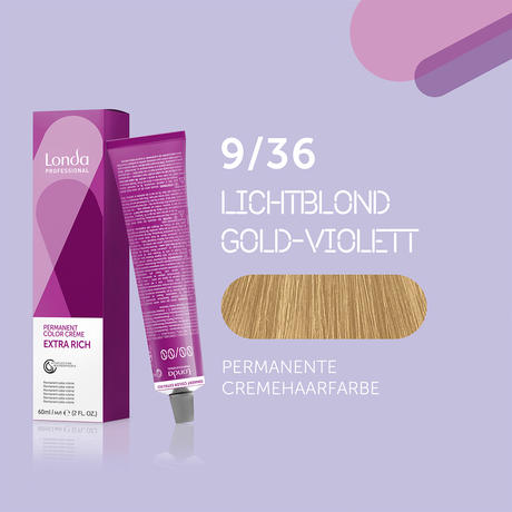 Londa Permanent cream hair color Extra Rich 9/36 Light Blonde Gold Violet, Tube 60 ml