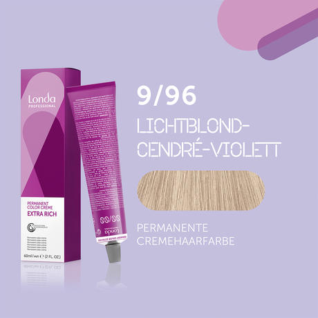 Londa Colore per capelli in crema permanente Extra Rich 9/96 Light Blonde Cendré Violet, Tubo 60 ml