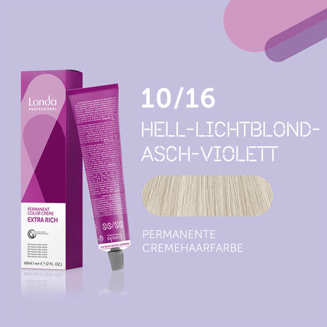Londa Permanent cream hair color Extra Rich 10/16 Light Light Blond Ash Violet, Tube 60 ml