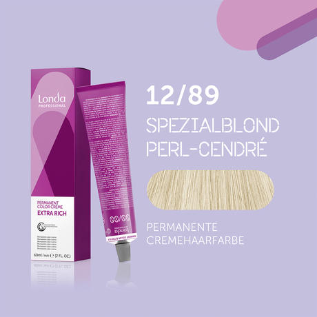 Londa Permanent cream hair color Extra Rich 12/89 Special Blonde Pearl Cendré, Tube 60 ml
