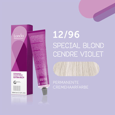 Londa Permanent cream hair color Extra Rich 12/96 Special Blonde Cendré Violet, Tube 60 ml