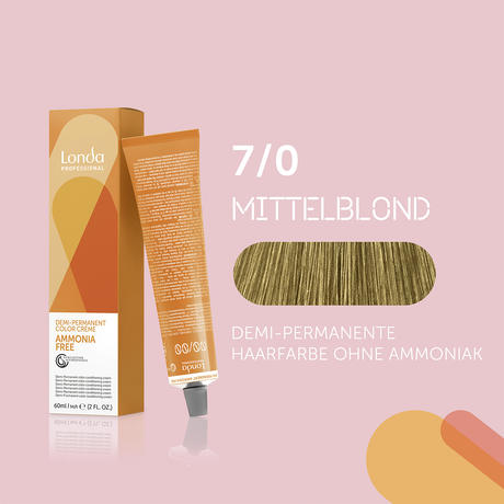 Londa Demi-permanent cream hair color without ammonia 7/0 Medium blonde, tube 60 ml