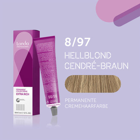 Londa Permanente Cremehaarfarbe Extra Rich 8/97 Hellblond Cendré Braun, Tube 60 ml